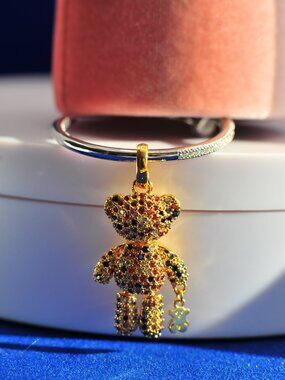 TOUS Big Rainbow Iced Gold Mama Bear With a Baby Pendant Gumbo